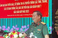 Trung tướng Trần Hoài Trung Bí thư Đảng uỷ, Chính ủy Quân khu 7 phát biểu tại buổi gặp gỡ. Ảnh: Báo Bình Phước.