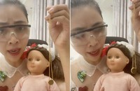 Hình ảnh TikToker Thơ Nguyễn dùng búp bê ''xin vía học giỏi" từ búp bê.