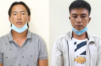 Hai đối tượng Phan Sinh Thành (bên trái) và Ngô Mạnh Linh tại cơ quan điều tra