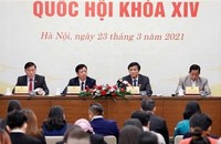 Tổng Thư ký, Chủ nhiệm Văn phòng Quốc hội Nguyễn Hạnh Phúc chủ trì họp báo. (Ảnh: Dương Giang/TTXVN)