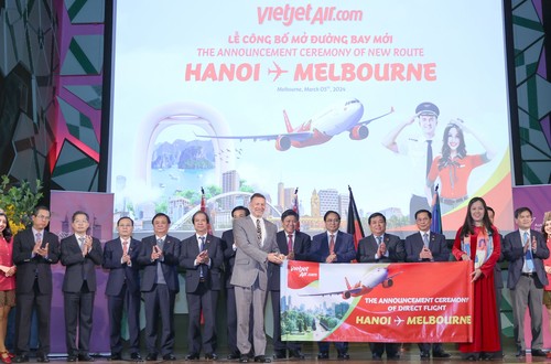Vietjet công bố đường bay kết nối Hà Nội - Melbourne trước sự chứng kiến của Thủ tướng Chính phủ Phạm Minh Chính.