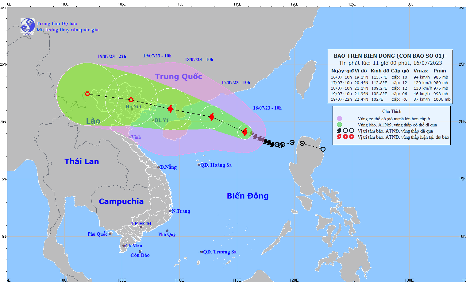 Dự báo hướng di chuyển của cơn bão số 1. Ảnh: nchmf.gov.vn