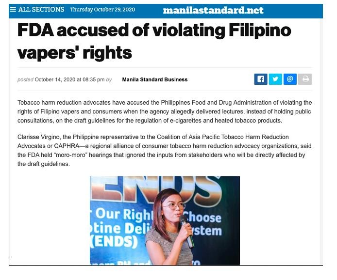 Cục Quản lý Dược và Thực phẩm Philippines bị cáo buộc vi phạm quyền của người hút thuốc lá.