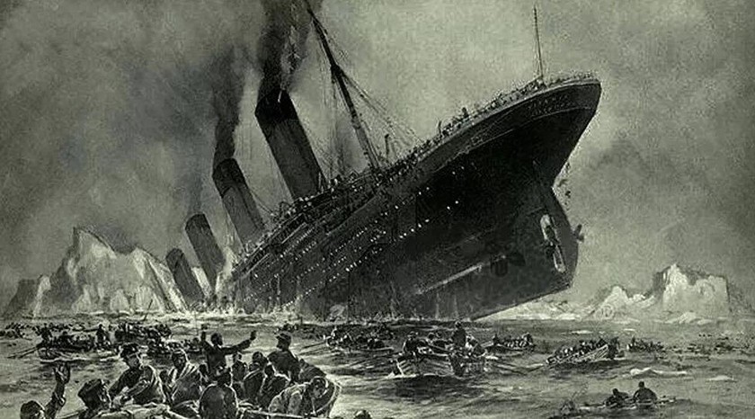 Hình ảnh tàu Titanic bị đắm.