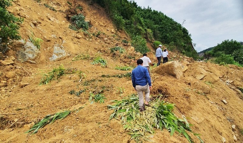 Hiện trường vụ sạt lở đất lấp trên tuyến ĐH5 (huyện Nông Sơn).
