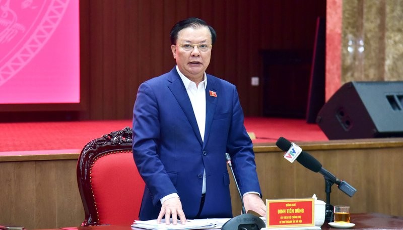 Bí thư Thành ủy Hà Nội Đinh Tiến Dũng phát biểu tại Hội nghị.