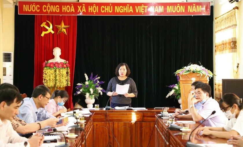 Bà Nguyễn Thị Thược, Tỉnh ủy viên, Bí thư Đảng ủy, Giám đốc Sở Tư pháp chủ trì họp Hội đồng thẩm định dự thảo văn bản quy phạm pháp luật tỉnh Tuyên Quang.