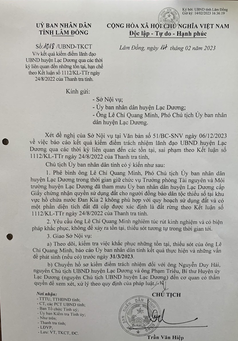 Sai phạm trong cấp “sổ đỏ” ở Lạc Dương (Lâm Đồng): Phê bình, làm rõ trách nhiệm lãnh đạo huyện ảnh 1