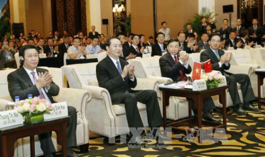 Chủ tịch nước tới dự  Tọa đàm Hợp tác kinh tế - thương mại Việt Nam - Trung Quốc (tỉnh Phúc Kiến) tại thành phố Phúc Châu. Ảnh: TTXVN