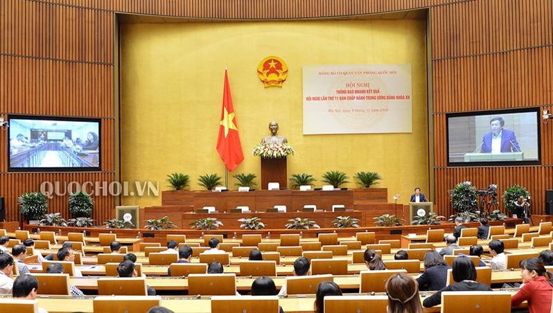 Toàn cảnh Hội nghị thông báo nhanh kết quả Hội nghị lần thứ 11 Ban chấp hành Trung ương Đảng khóa XII. Ảnh: Quochoi.vn