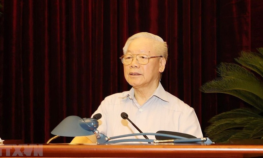 Tổng Bí thư Nguyễn Phú Trọng phát biểu tại Hội nghị toàn quốc tổng kết 10 năm công tác phòng, chống tham nhũng, tiêu cực (PCTN,TC) giai đoạn 2012 – 2022. Ảnh: TTXVN