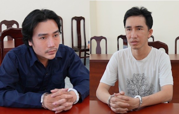 Đối tượng Nguyễn Hữu Thêm (bên phải) và đối tượng Trần Kim Thành. Ảnh: Công an TP HCM.