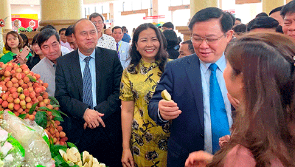 Phó Thủ tướng Vương Đình Huệ động viên các cơ sở sản xuất vải thiều Bắc Giang.