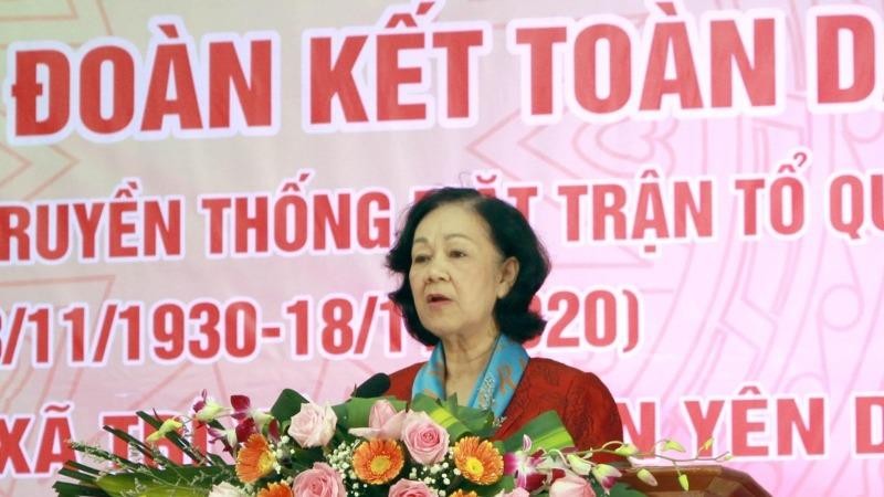Trưởng Ban Dân vận Trung ương Trương Thị Mai phát biểu tại Ngày hội. Ảnh TTXVN.
