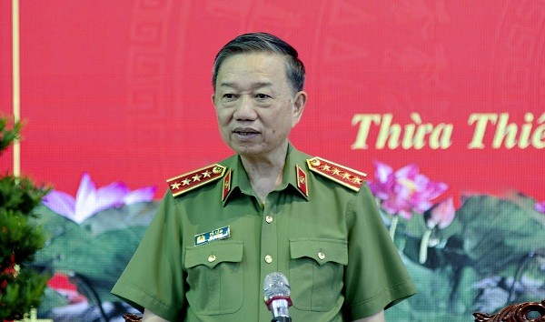 Đại tướng Tô Lâm, Ủy viên Bộ Chính trị- Bộ trưởng Bộ Công an phát biểu tại buổi làm việc