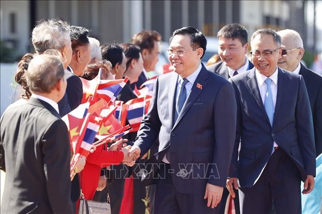 Kiều bào Việt Nam tại Thái Lan đón Chủ tịch Quốc hội Vương Đình Huệ. (Ảnh: Doãn Tấn/TTXVN)