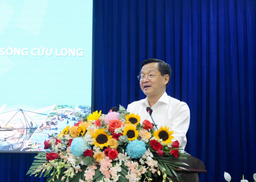 Phó Thủ tướng Chính phủ Lê Minh Khái, Chủ tịch Hội đồng điều phối vùng Đồng bằng sông Cửu Long, phát biểu kết luận Hội nghị.