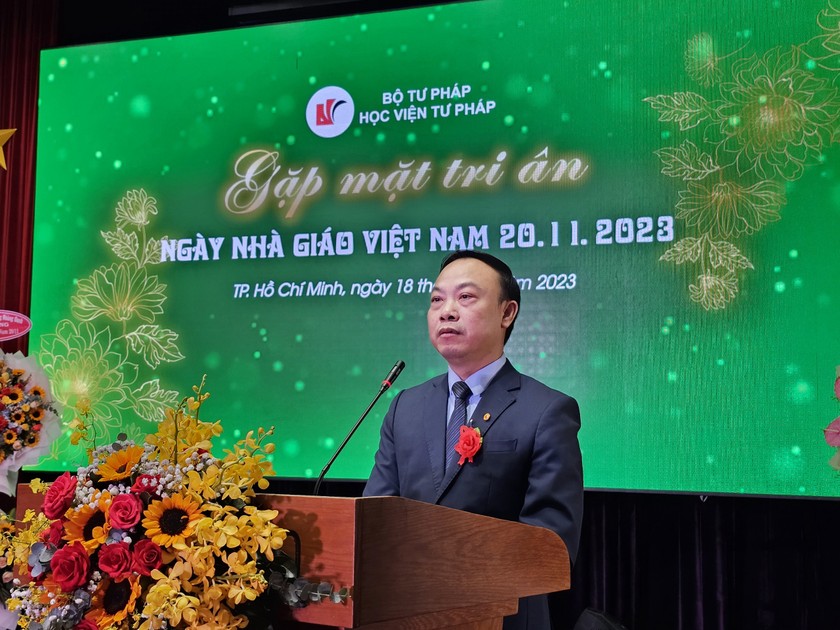 Ông Nguyễn Xuân Thu, Giám đốc HVTP phát biểu tại Lễ Kỉ niệm