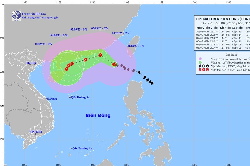 Dự báo vị trí, hướng di chuyển của cơn bão số 3. Ảnh: nchmf.gov.vn