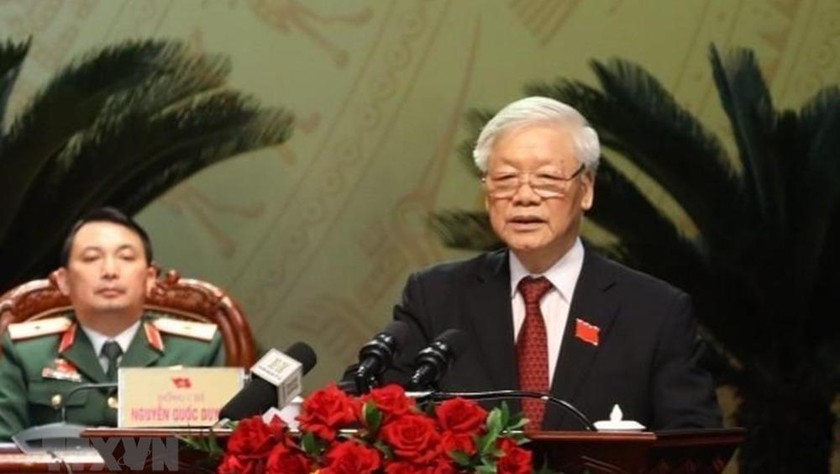 Tổng Bí thư, Chủ tịch nước Nguyễn Phú Trọng đã dự và phát biểu chỉ đạo Đại hội đại biểu Đảng bộ TP Hà Nội lần thứ XVII. Ảnh: TTXVN
