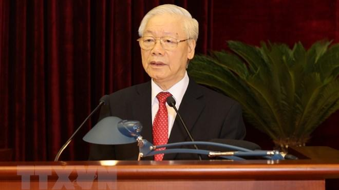 Tổng Bí thư Nguyễn Phú Trọng phát biểu bế mạc Hội nghị Trung ương 3. Ảnh: TTXVN