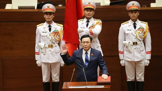 Chủ tịch Quốc hội Vương Đình Huệ tuyên thệ nhậm chức. Ảnh: Dương Giang/TTXVN