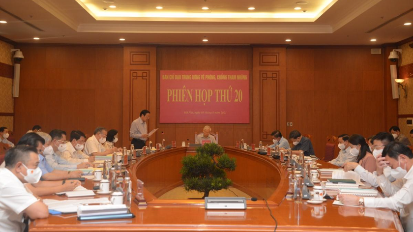 Ông Phan Đình Trạc, Ủy viên Bộ Chính trị, Bí thư Trung ương Đảng, Trưởng Ban Nội chính Trung ương báo cáo tại phiên họp thứ 20 của Ban Chỉ đạo Trung ương về phòng chống tham nhũng. Ảnh: VOV