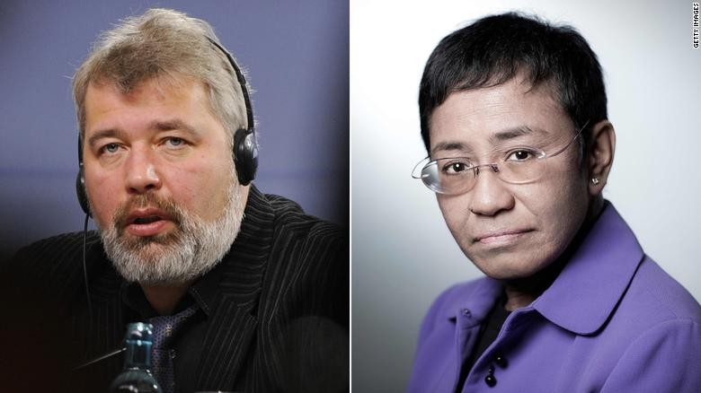 Hai nhà báo Dmitry Muratov và Maria Ressa được Giải Nobel Hòa bình 2021. 