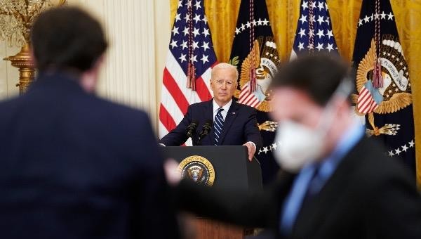Tổng thống Mỹ Joe Biden tại cuộc họp báo chính thức đầu tiên kể từ khi lên nắm quyền diễn ra hôm 25/3 (giờ địa phương).
