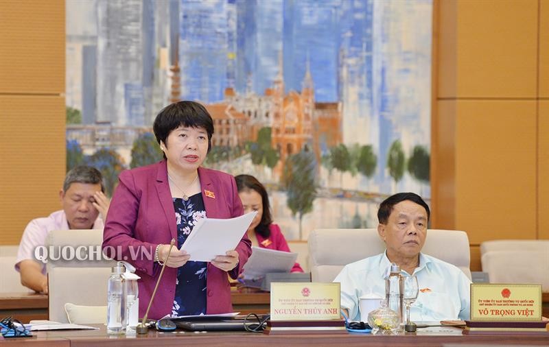 Chủ nhiệm Ủy ban về các vấn đề Xã hội Nguyễn Thúy Anh trình bày báo cáo tại phiên họp.