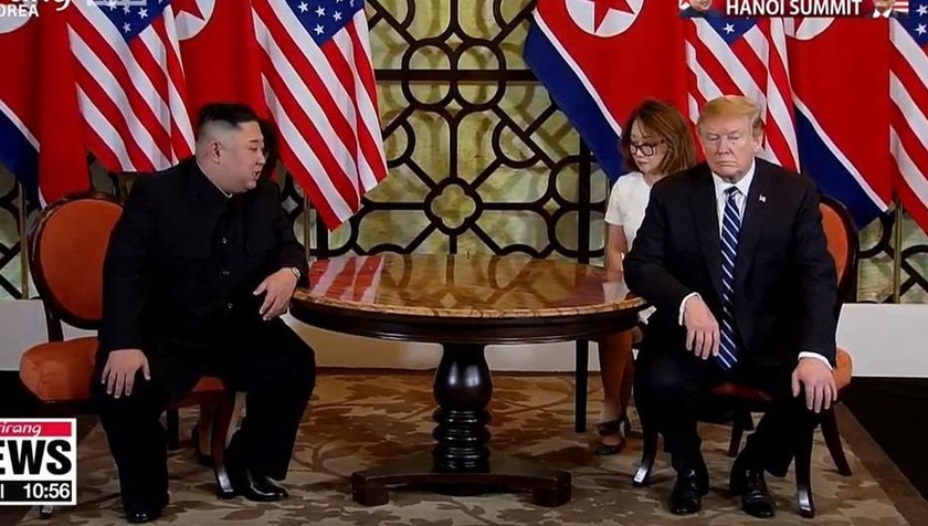 Tổng thống Mỹ Trump và nhà lãnh đạo Triều Tiên Kim Jong-un tại hội nghị thượng đỉnh hồi tháng 2 vừa qua.