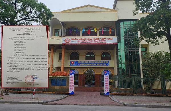 Trụ sở Ngân hàng Nhà nước Việt Nam Chi nhánh Quảng Bình và thông báo xử lý cán bộ vi phạm nội quy làm việc (ảnh nhỏ).