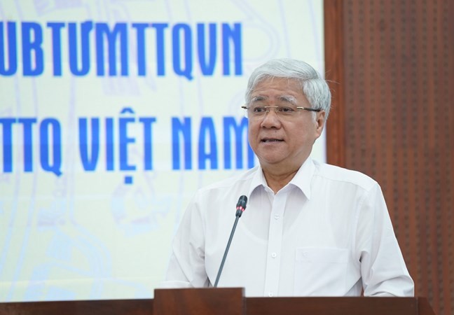 Chủ tịch UBTƯ MTTQ Việt Nam Đỗ Văn Chiến phát biểu kết luận hội nghị. Ảnh Quang Vinh.