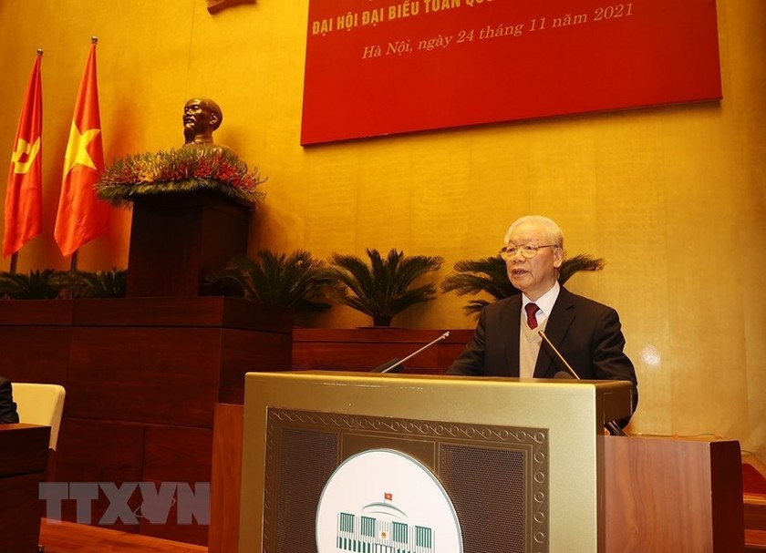 Tổng Bí thư Nguyễn Phú Trọng phát biểu chỉ đạo Hội nghị Văn hóa toàn quốc năm 2021. (Ảnh: VGP)