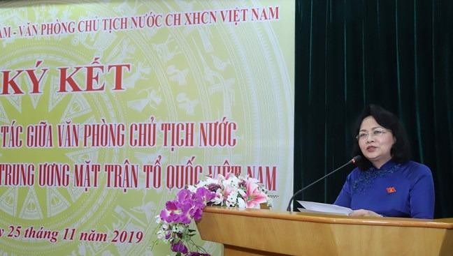 Phó Chủ tịch nước Đặng Thị Ngọc Thịnh phát biểu tại Lễ ký kết.