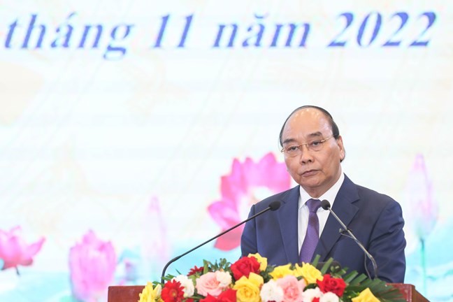 Chủ tịch nước Nguyễn Xuân Phúc phát biểu tại hội nghị.