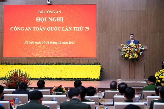 Thủ tướng Phạm Minh Chính yêu cầu, lực lượng Công an nhân dân không để bị động bất ngờ về chiến lược và về an ninh, trật tự - Ảnh: VGP/Nhật Bắc