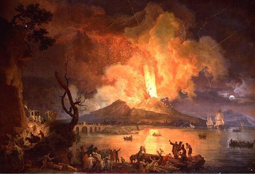Phác họa cảnh núi lửa phun trào thành La Mã.