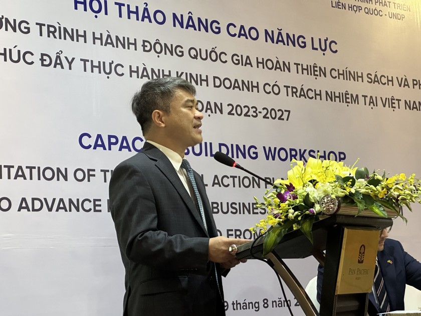 Ông Nguyễn Thanh Tú, Vụ trưởng Vụ Pháp luật dân sự - kinh tế, Bộ Tư pháp phát biểu khai mạc Hội thảo.