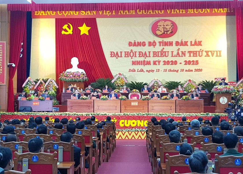 Phiên khai mạc Đại hội đại biểu Đảng bộ tỉnh Đắk Lắk lần thứ XVII. Ảnh: Tự Lập