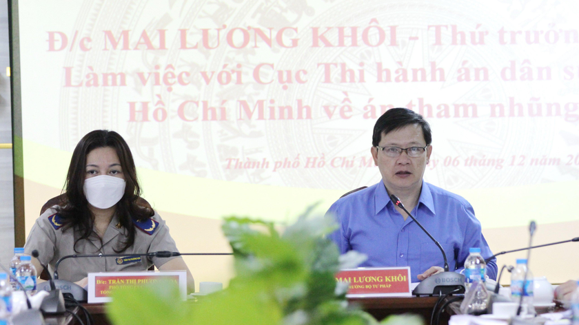 Thứ trưởng Mai Lương Khôi làm việc với Cục THADS Hồ Chí Minh về thu hồi tài sản trong các vụ án tham nhũng, kinh tế