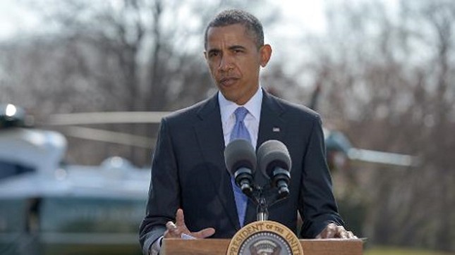Tổng thống Mỹ công bố lệnh trừng phạt mới với Nga tại Nhà Trắng. Ảnh: AFP