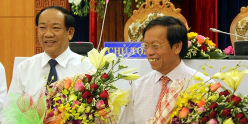 Ông Đinh Văn Thu (trái) và ông Lê Phước Thanh tại phiên họp sáng nay. Ảnh. Tiến Hùng.