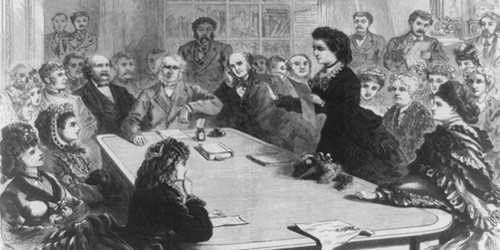 Victoria Woodhull diễn thuyết về quyền bình đẳng giới tại một hội nghị.