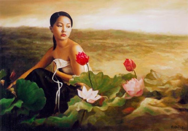Tranh sơn dầu - Thiếu nữ Việt Nam