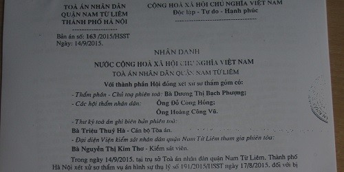 Bản án sơ thẩm số 163/2015/HSST ngày 14/9/2015 của TAND quận Nam Từ Liêm bị kháng cáo, kháng nghị.