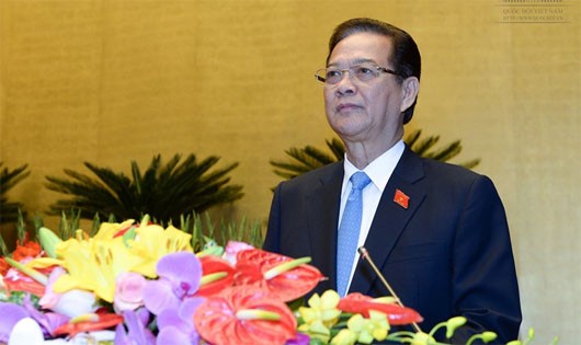 Thủ tướng Nguyễn Tấn Dũng báo cáo trước QH (Ảnh Quochoi.vn)