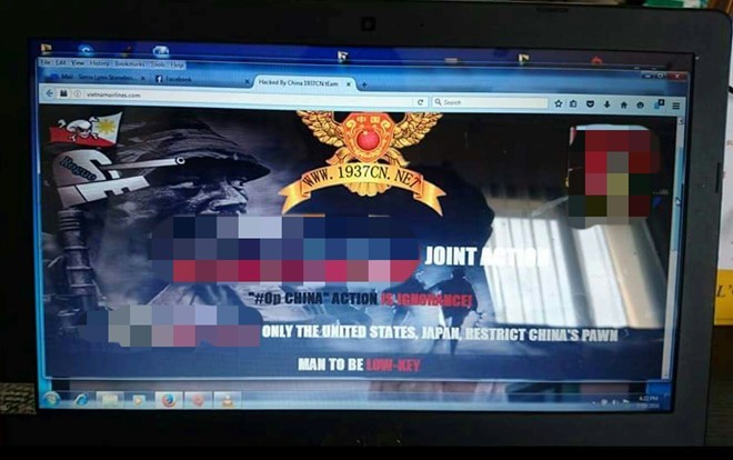 Ảnh chụp màn hình website của Vietnam Airlines bị tin tặc tấn công. 