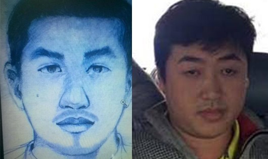 Chân dung nghi phạm do công an phác thảo và ảnh thật của Nguyễn Hoàng Tâm 