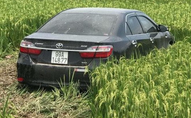 Ôtô lao xuống ruộng lúa sau khi gây ra tai nạn